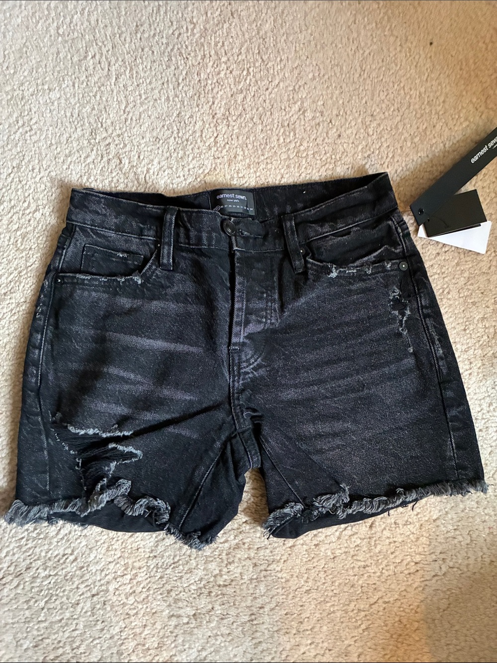 Earnest Sewn Distressed Black Denim Shorts